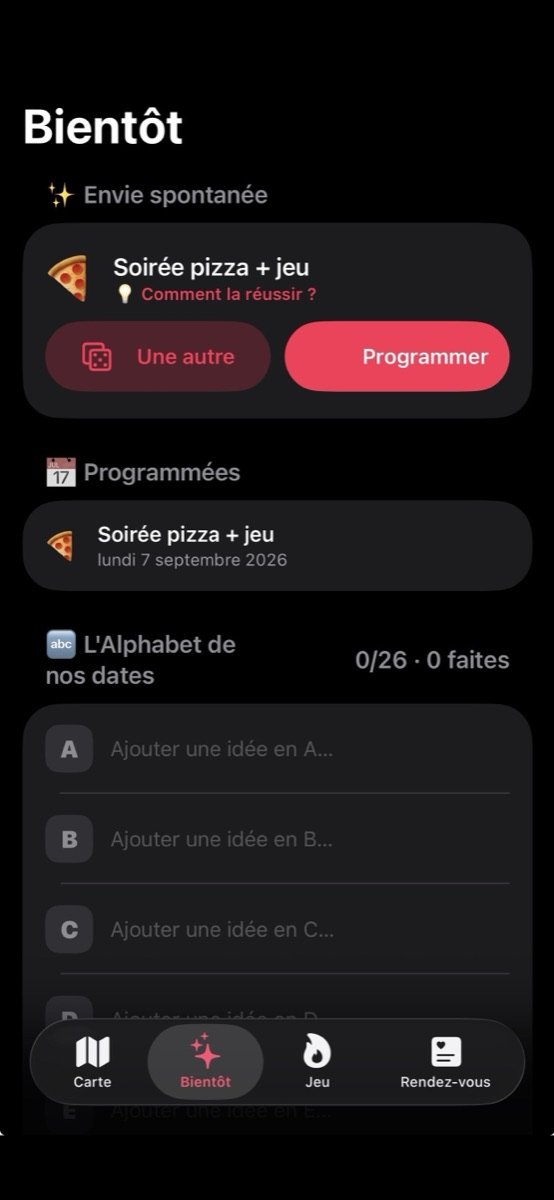 Onglet Bientôt : envies spontanées et dates programmées
