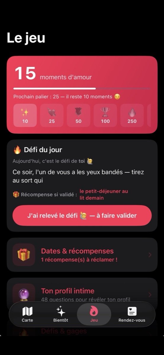 Onglet Jeu : paliers, défi du jour et récompenses